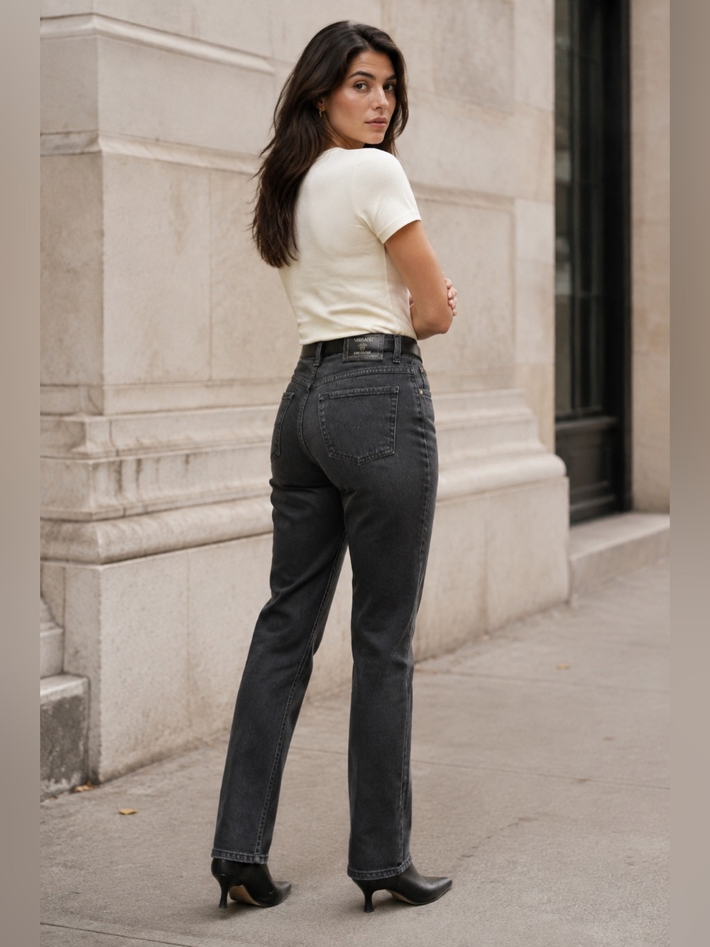 Versace Black Slim Straight Jeans with Subtle Fade